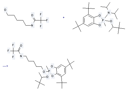 Acetamide, 2,2,2-trifluoro-N-(5-hydroxypentyl)- can be used to produce N-{5-[4,6-di-tert-butyl-2-methyl-2-(1,2,2-trimethyl-propoxy)-1,3-dioxa-2λ5-phospha-indan-2-yloxy]-pentyl}-2,2,2-trifluoro-acetamide at the temperature of 0-20 °C